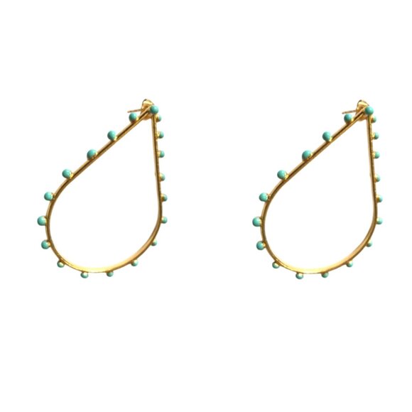 Sylvia Toledano Teardrop Dots Earrings Womens 22K Gold Plated Turquoise 3" Post - Picture 9 of 11
